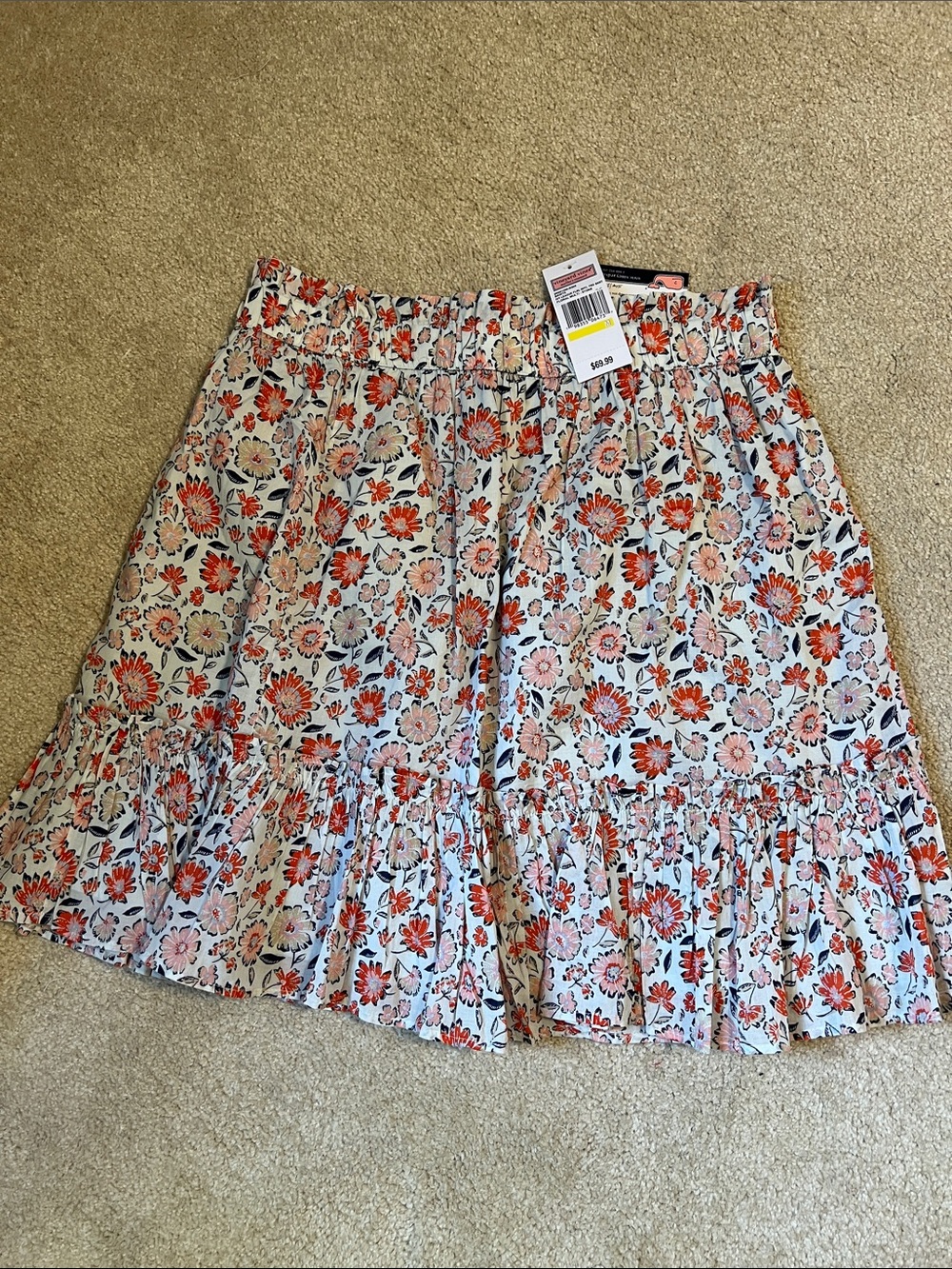 Vineyard Vines Floral A-Line Skirt in Cream and Coral